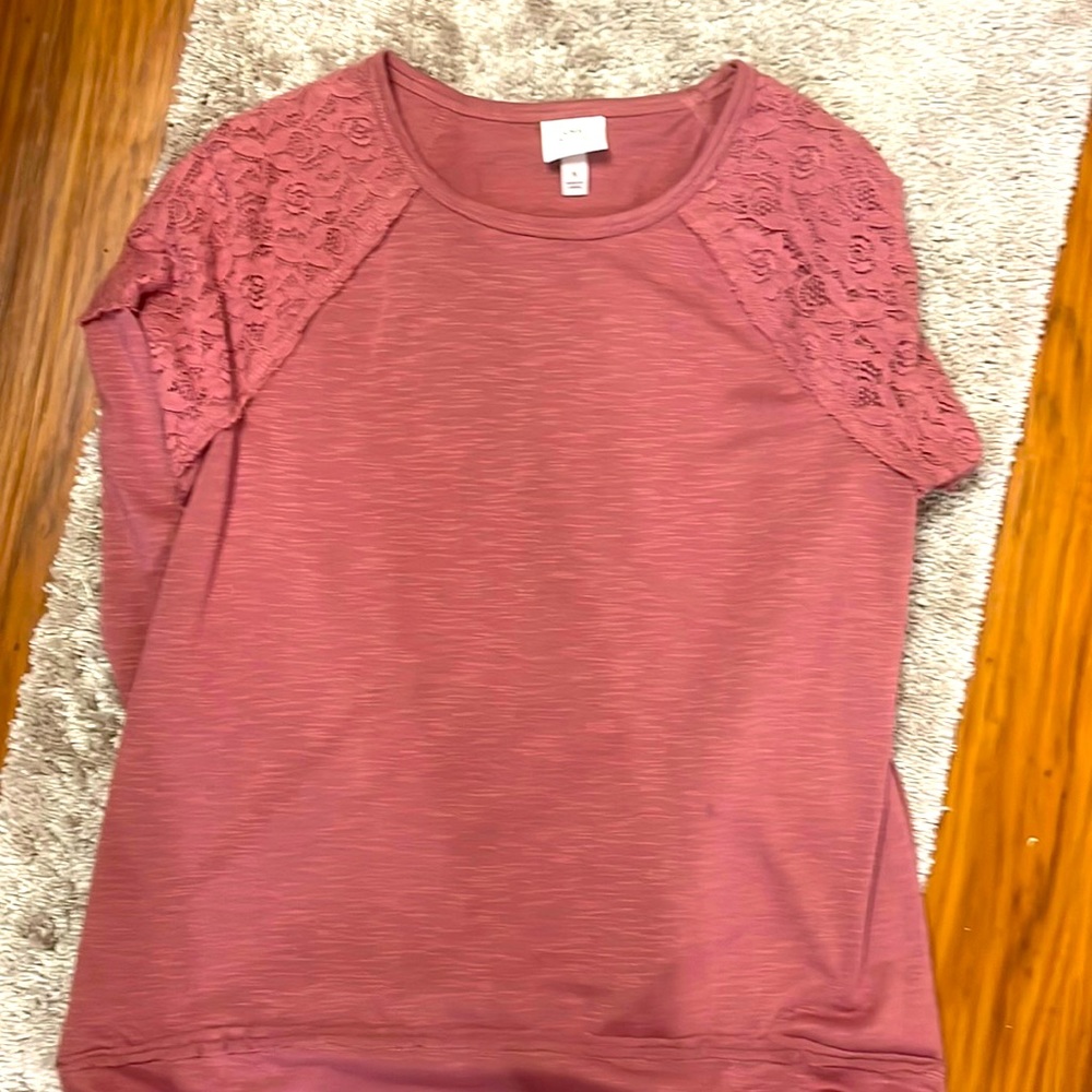 Knox Rose, dusty rose sweatshirt size medium long sleeves lace insert